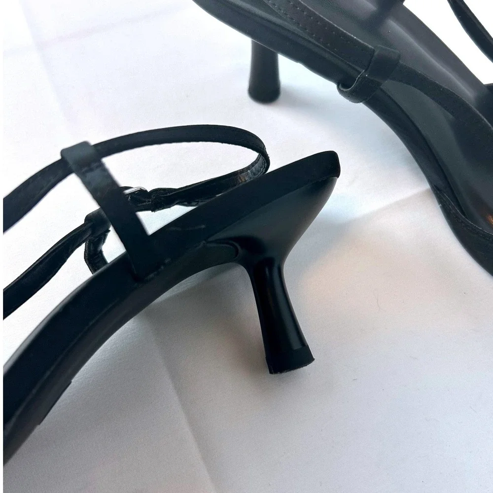 A New Day Black Satin Crystal Buckle Pointed Toe Slingback Kitten‎ Heels 8.5